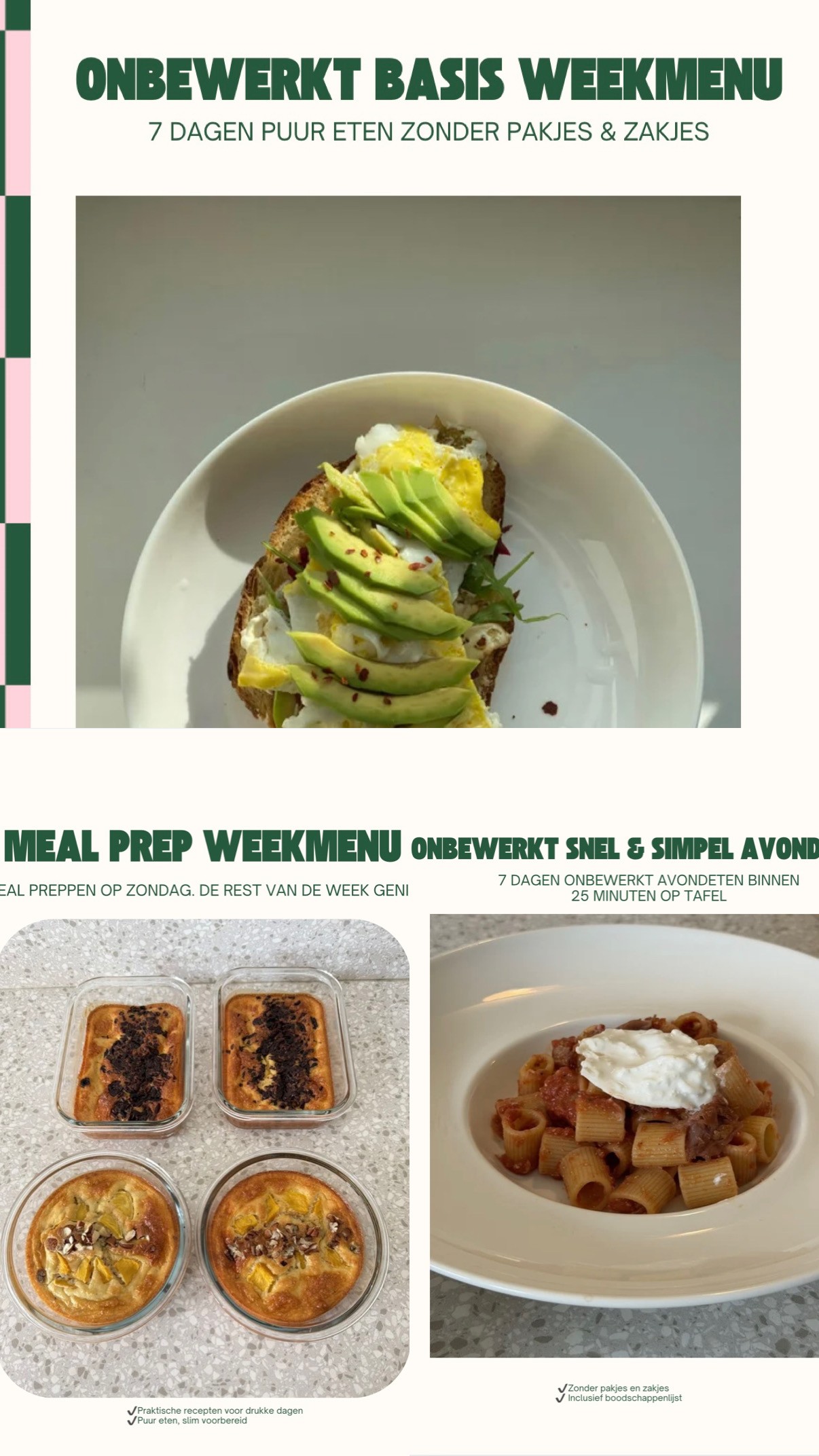 Onbewerkte week menu's bundel